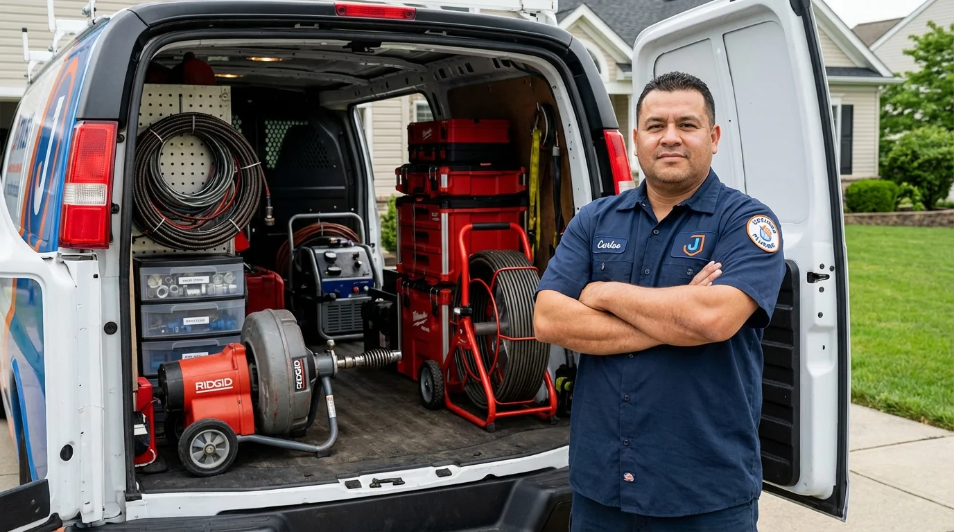 Professional drain cleaning equipment and Johns Plumbing LLC plumber in Webb City