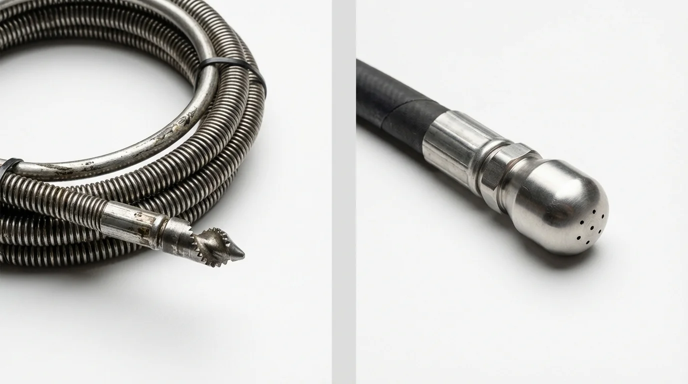 Drain snake cable and hydro jetting nozzle used for drain cleaning in Webb City, MO