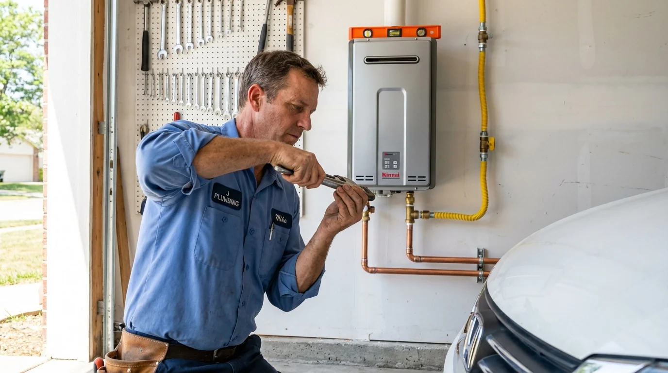 Tankless water heater installation by a Johns Plumbing LLC plumber in Webb City
